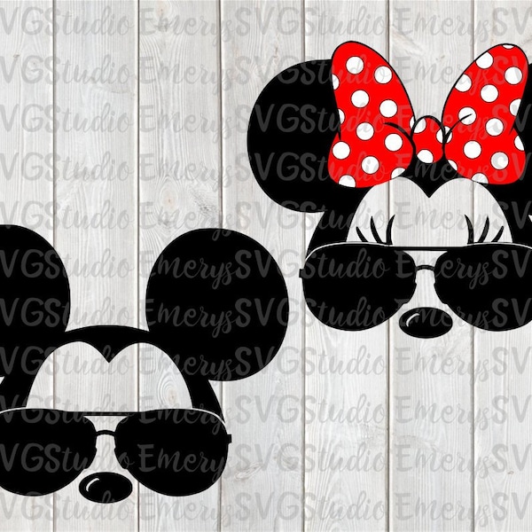 Fichier SVG DXF pour Mickey et Minnie avec lunettes de soleil aviateur
