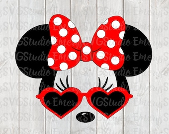 SVG DXF PNG Pdf File for Minnie with Heart Sunglasses and Dot Bow