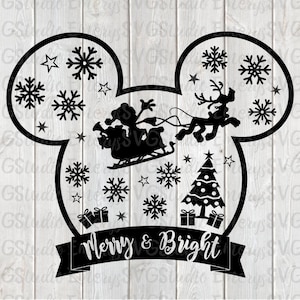 SVG DXF PNG Eps Pdf Mickey Christmas Rudolf  Sleigh Tree Presents