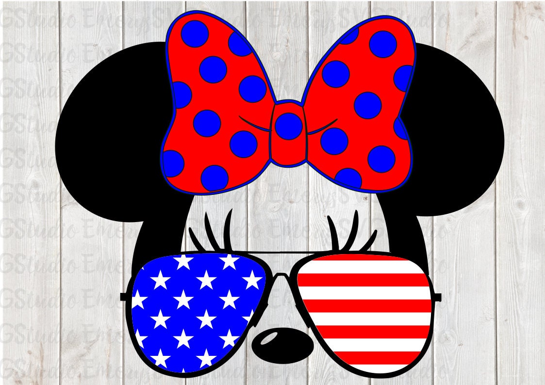 Download SVG DXF File for Minnie with american Flag Sunglasses Dot ...