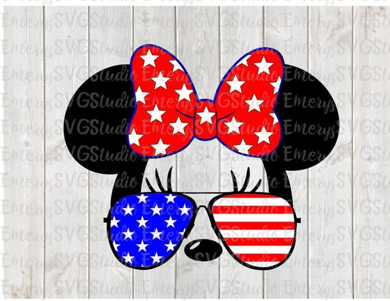Download Svg Dxf File For Minnie With American Flag Sunglasses Star Bow Etsy