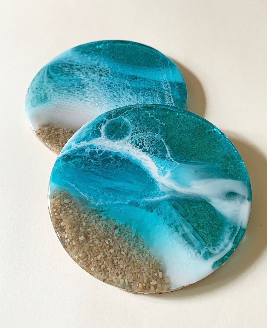 Resin Ocean Coasters L Epoxy Resin Beach Coasters Resin Etsy