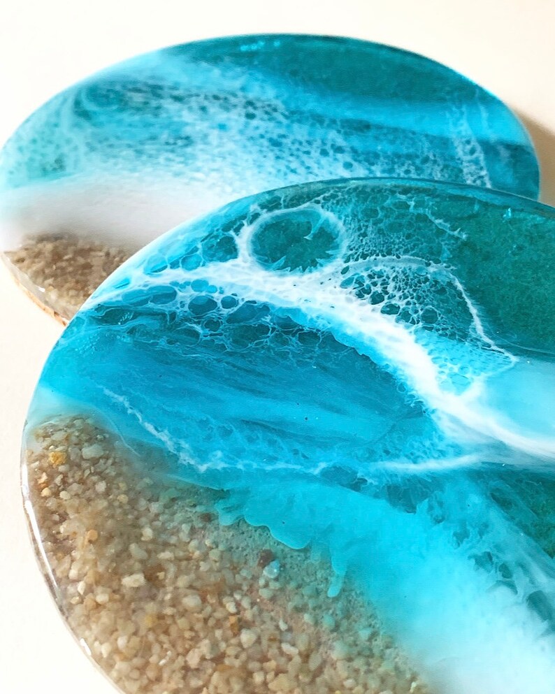 Resin Ocean Coasters L Epoxy Resin Beach Coasters Resin Etsy