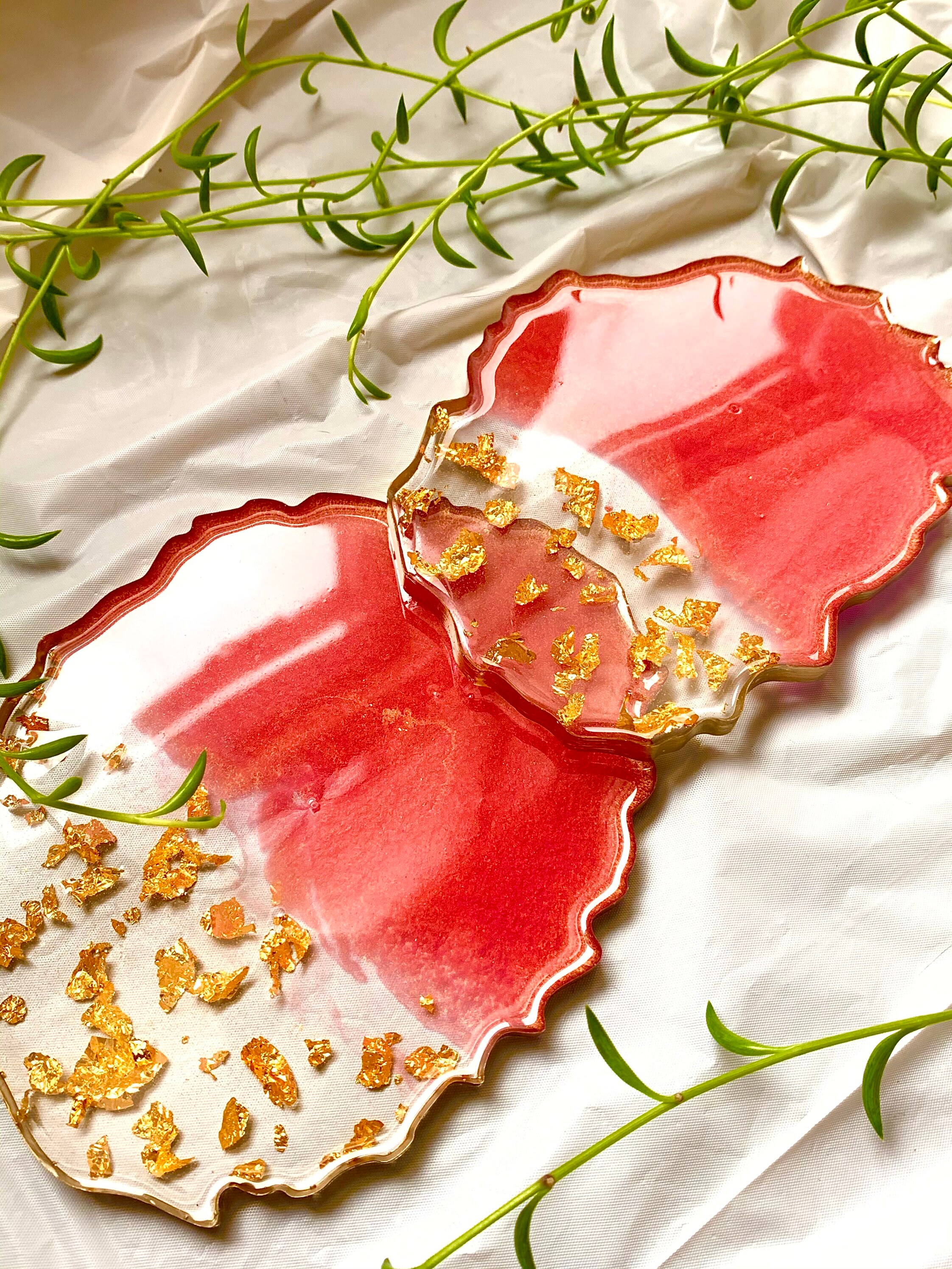 Harz Geode Untersetzer in rosa und Gold Gold Flake Harz | Etsy
