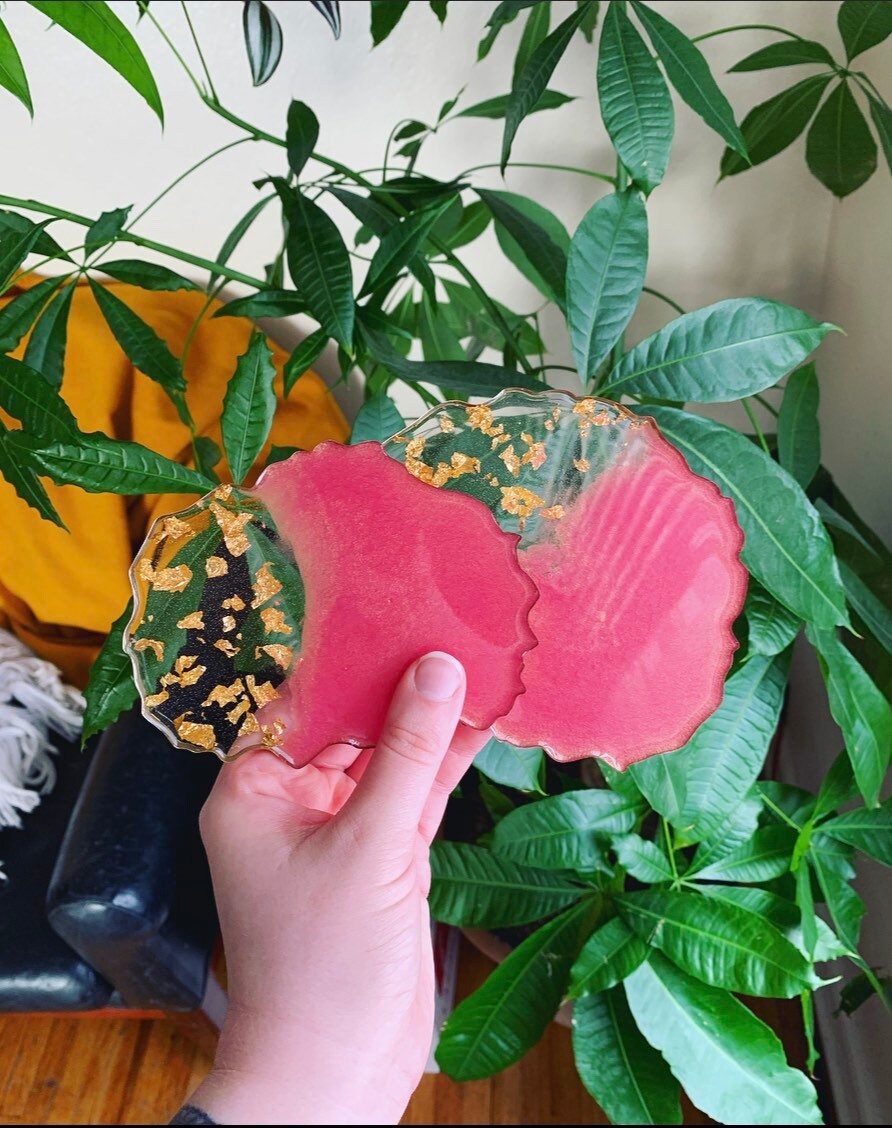 Harz Geode Coaster Pink und Gold Gold Flake Harz | Etsy