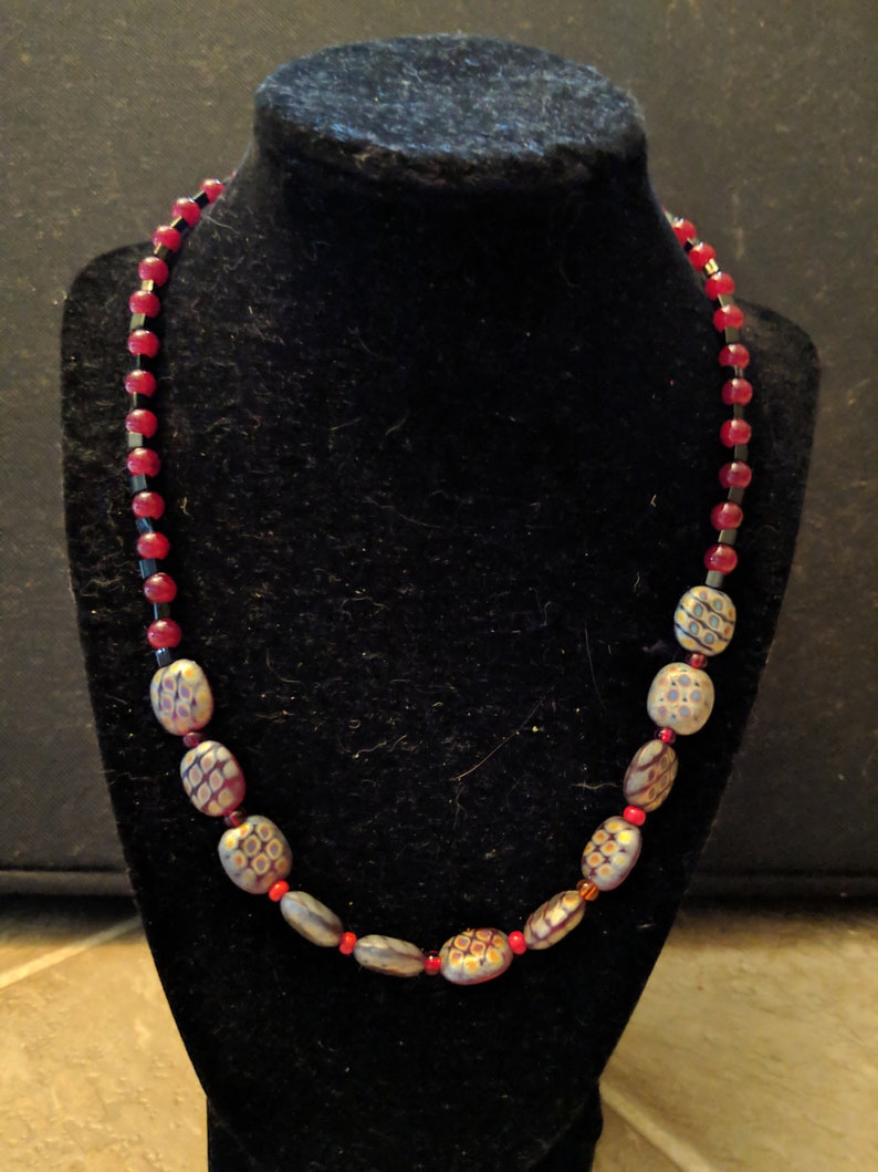 Art glass red and black necklace
