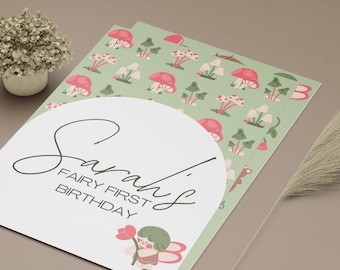 Invitación para el primer cumpleaños de una hada: descarga digital personalizable
