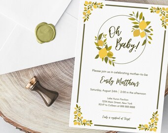 Invitación personalizable para baby shower con limón - Editar en Canva