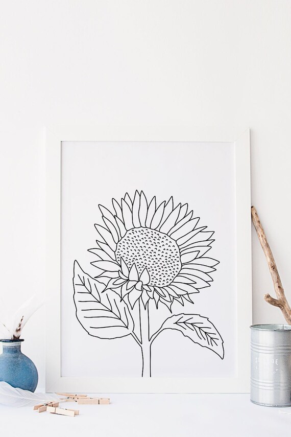 Sunflower Printable Wall Art Black And White Digital Download | Etsy