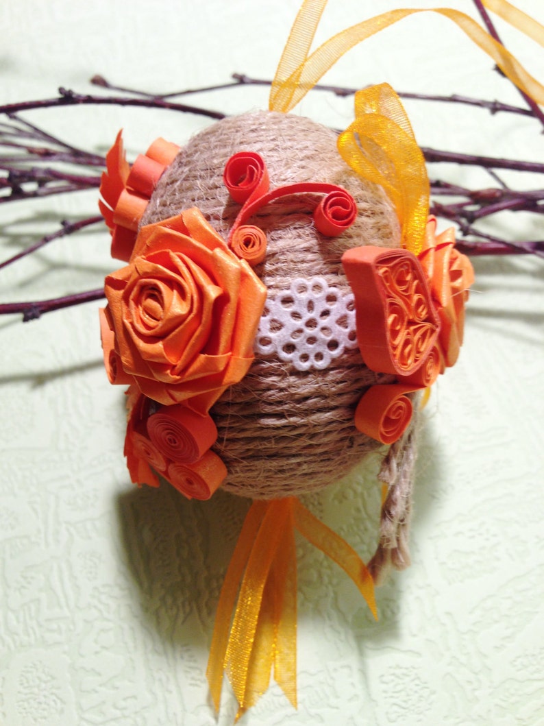 Jute Easter Egg Easter Home Decor. Easter Decorations Handmade Easter Tree Egg Quilled Easter Egg Easter Ornaments Qulling Easter Egg