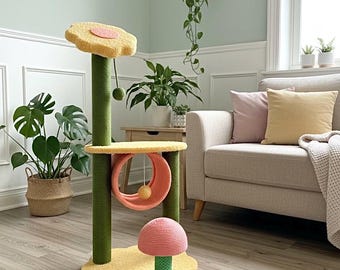 Sunflower Cat Tower Play system for Kittens. Cat Climing toy Gift. Cat Bed Flower Plant Scratching Post FREE SHIPPING!