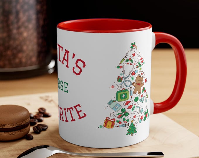 Santa's Favorite Nurse Mug | Personalized Christmas Nurse Tree, Holiday Medical Design | Nurse Gift