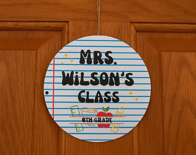 Personalized Classroom Round Wood Sign, Teacher Gifts, 4th Grade Decor, School Year Keepsake, Rustic Wall Art