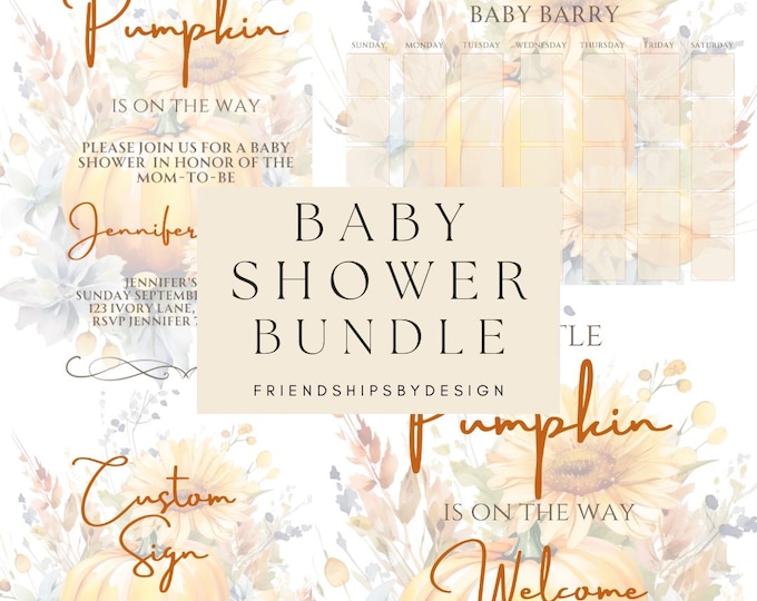 Little Pumpkin Baby Shower Bundle | Customizeable | Editable Canva Template | Pumpkin Fall Floral | Baby Shower Invitation | Theme Labels