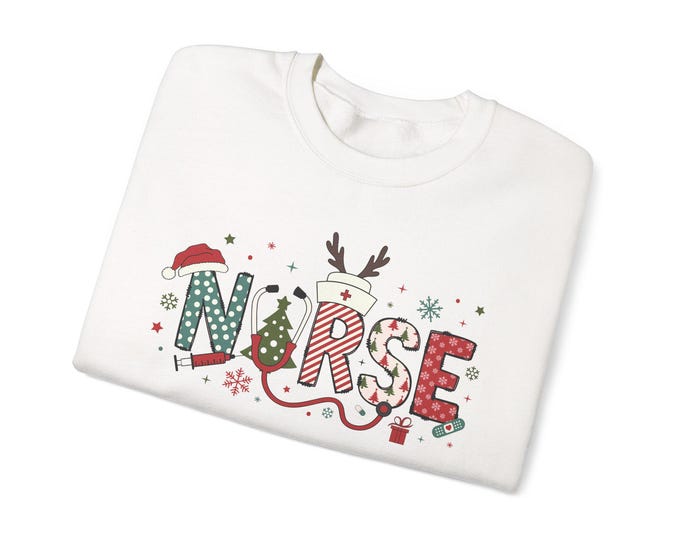 NURSE Christmas letters sweatshirt | Holiday nurse crewneck, candy cane reindeer design