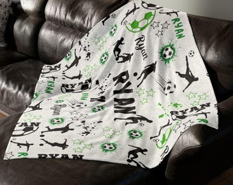 Personalized Soccer Blanket: Soft Polyester Fleece Throw, Custom Name Gift