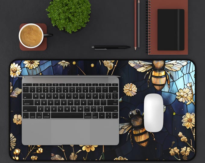Bee-Inspired Desk Mat - Bee Fuax Stained Glass Mouse Pad, Home Office Décor, Gift for Nature Lovers, Eco-Friendly Office