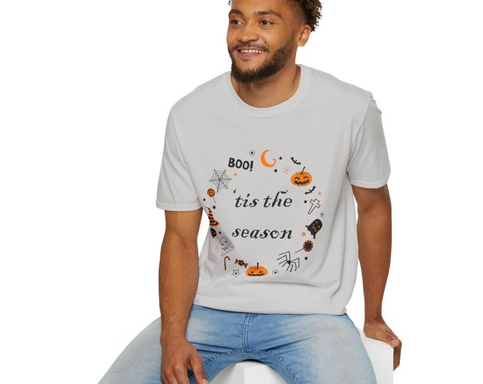 Halloween Themed Unisex Softstyle T-Shirt, Spooky Shirt, Fall Apparel, Costume Party Top, Seasonal Vibes, Boo T-Shirt