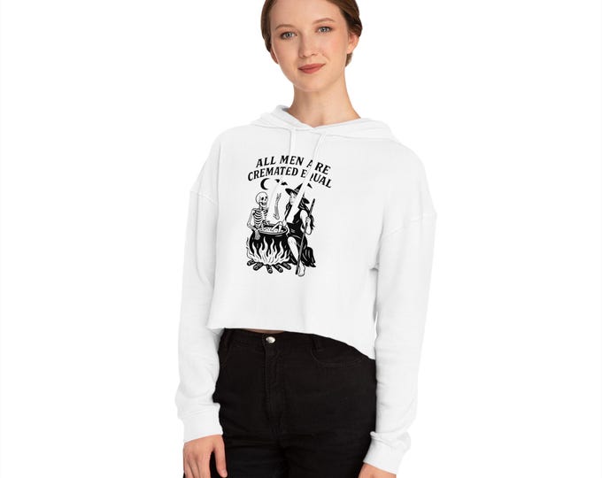 Halloween Skeleton Cropped Hoodie: All Men Cremated Equal - Witch Style