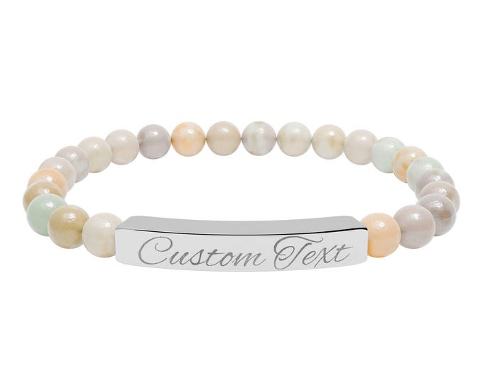 Personalized Natural Stone Bracelet: Custom Engraved Bar, Boho Jewelry