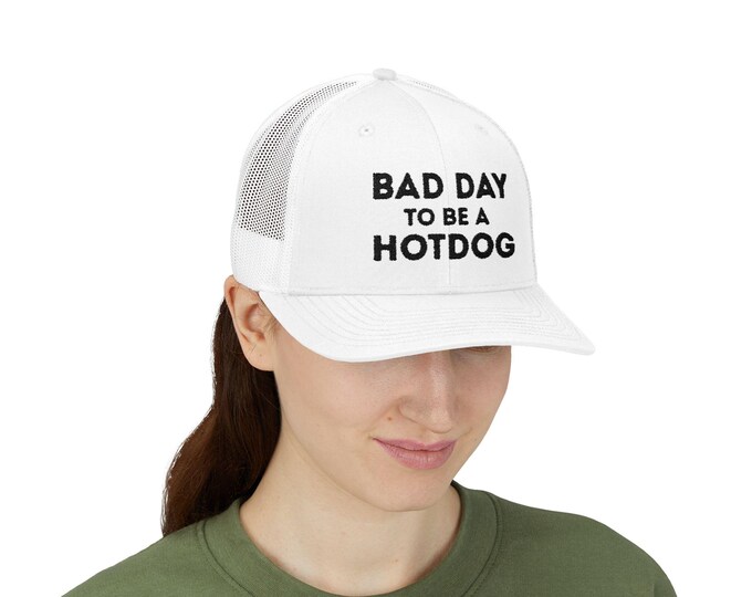 Embroidery Bad Day to be a Hotdog Snapback Trucker Cap | Funny Trucker Hat | Father's Day | Casual Wear | Baseball Cap |Outdoor Fun