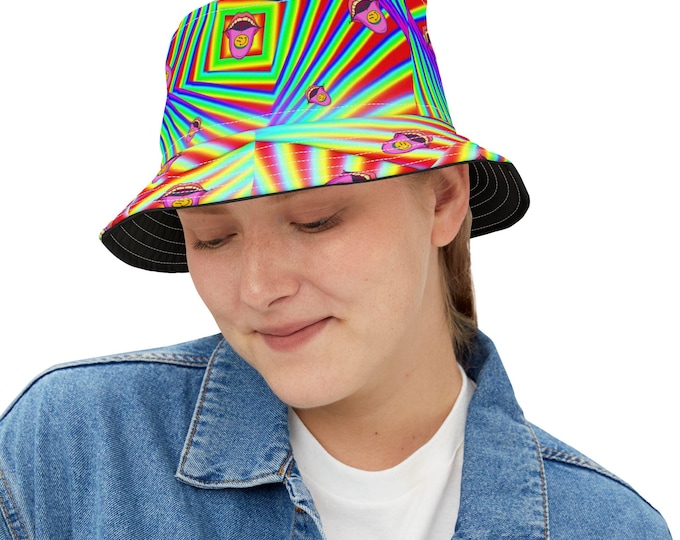 Psychedelic Bucket Hat, Vibrant Summer Hat, Festival Accessory, Retro Fashion, Gift for Music Lovers