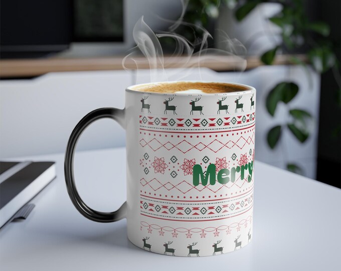 Personalized Color Morphing Mug, Festive Christmas Reindeer Design, Holiday Drinkware, Unique Gift, Cheerful Home Decor, Merry Christmas Mug