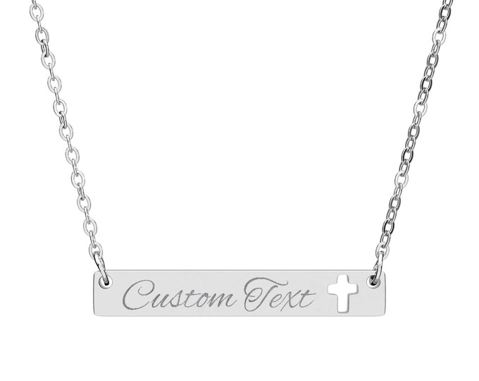 Personalized Cross Bar Necklace, Custom Engraved Jewelry, Religious Gift, Faith Necklace, Christian Accessory, Meaningful Present