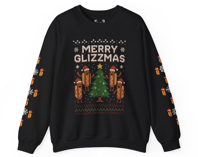Merry Glizzmas Hot Dog Christmas Sweater Crewneck
