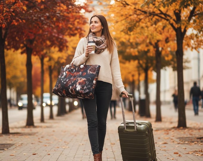 Floral Weekender Bag | Large Travel Tote with Rope Handles | Carry-On Overnight Bag | Personalized Monogram Bag for Women