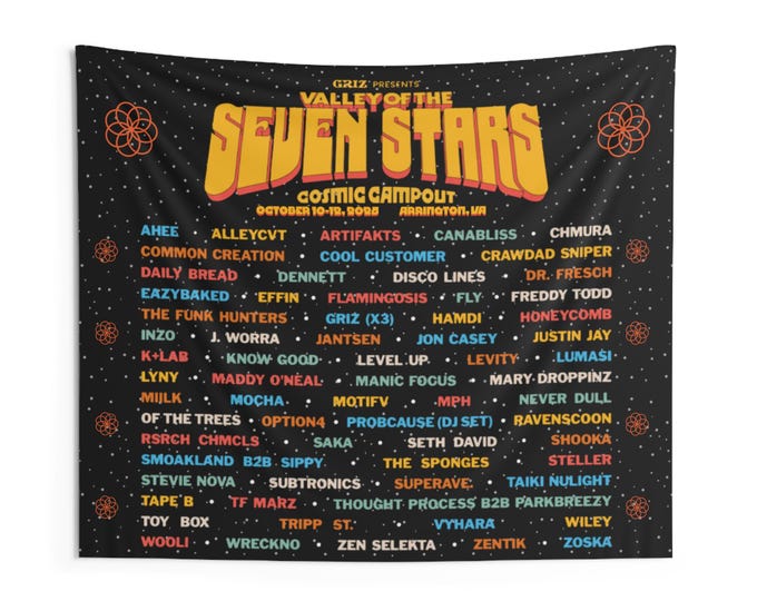Inspired by Seven Stars Wall Tapestry, Bohemian Wall Decor, Music Festival Room Decoration, Vintage Aesthetic Art, Unique Home Accent
