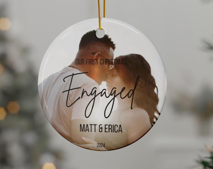 Personalized Photo Ornament, Engagement Ceramic Ornaments, Personalized Holiday Decor, First Christmas Together, Gift for Newly Engaged
