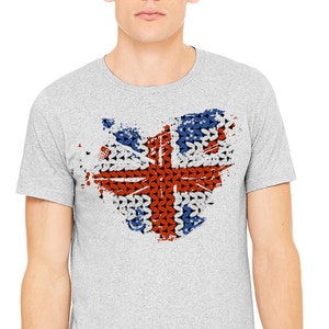 Heart shaped UK flag T-shirt, Gray T-shirt,Man&#39;s t-shirt, Britain flag shirt, UK shirt