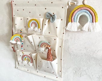 Rainbow wall organizer, boho style, colorful, for children's room, toy storage, hanging organizer