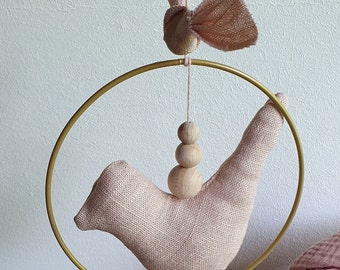 Mini móvil de lino con forma de pájaro en oro rosa para habitación de bebé decoración móvil para bebés