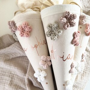 Kindergarten bag with crocheted flowers – personalized cotton kindergarten bag image 7