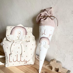 Kitatüte Geschwistertüte Kigatüte mit Namen Kupfer Kindergartenkind mit Regenbogen gepunktet rosé weiß beige