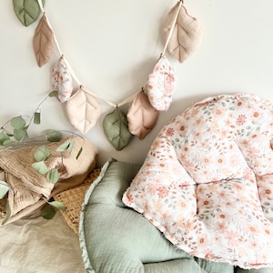 Blättergirlande Girlande Stoffblätter Grün Gold Rosé Beige Musselin Hausbett Pastell Deko Mädchenzimmer