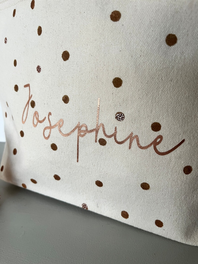 Personalized odds and ends bag diaper bag toiletry bag dotted copper dots boho fair trade girls ladies with name image 6