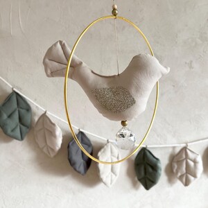 Mini Vogel Mobile gold Suncatcher Kristall Kinderzimmer Babymobile Deko Beige Glitzer Unisex