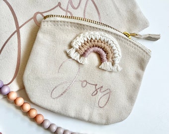 Rainbow bag beige cream lilac purple boho organic boho bag with name personalizable girl gift school starter