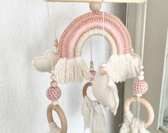 Regenbogen Mobile Babymobile Deko Beige Rosa Altrosa Rosé Wolken Boho Unisex Baby Deko