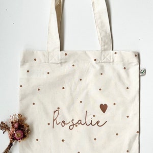 Fabric bag with name personalized fairtrade copper dotted dots kindergarten bag change of clothes heart person gift
