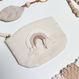 Regenbogen Täschchen Gelbeutel Beige Creme Punkte Boho Bio Boho Tadche