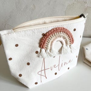Regenbogen Täschchen Gelbeutel braun Terrakotta gepunktet Kulturbeutel Krimskrams Tasche personalisierbar Maedchen Geschenk mit Name