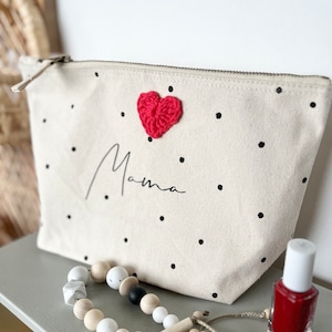 Personalisierte Krimskrams Tasche Windeltasche Kulturbeutel gepunktet Kupfer Punkte Mama Damen mit Namen Herz Muttertag