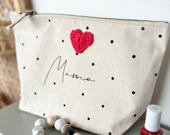 Personalisierte Krimskrams Tasche Windeltasche Kulturbeutel gepunktet Kupfer Punkte Mama Damen mit Namen Herz