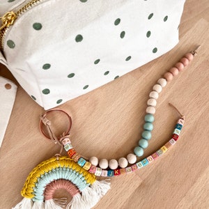 Cadena de conteo con nombre ABC, arcoíris, niña, colorido, amarillo, turquesa, menta, primer cono de madera para contar, regalo escolar