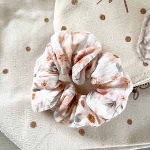Scrunchie hair tie color choice muslin flowers boho ponytail holder beige pastel gift hair ponytail holder