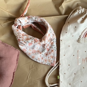 Muslin scarf girls organic jersey scarf pastel terracotta rose to tie floral flowers grasses muslin scarf